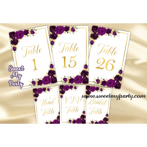 Eggplant Wedding Table numbers, Eggplant table numbers,(19w)